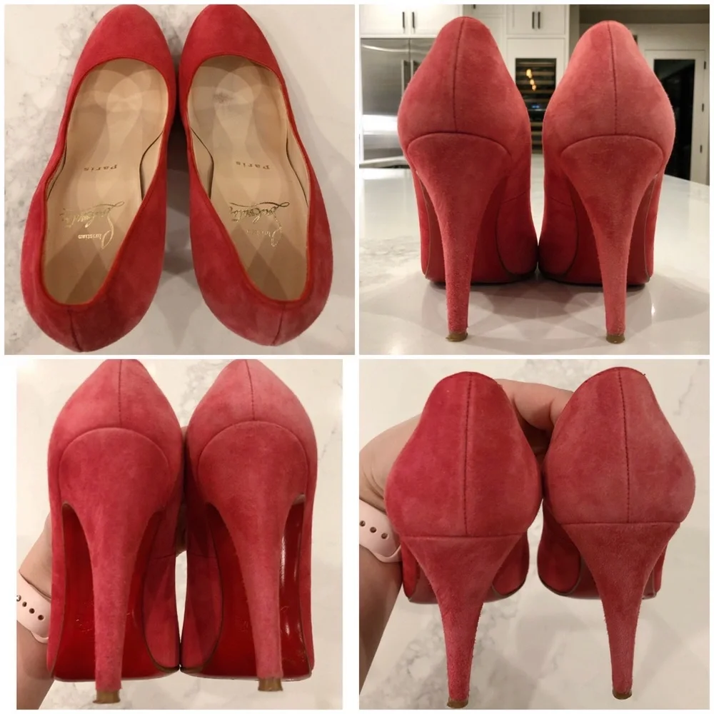 CHRISTIAN LOUBOUTIN Pink Suede “Simple Pumps” SZ 37.5 - Picture 13 of 16